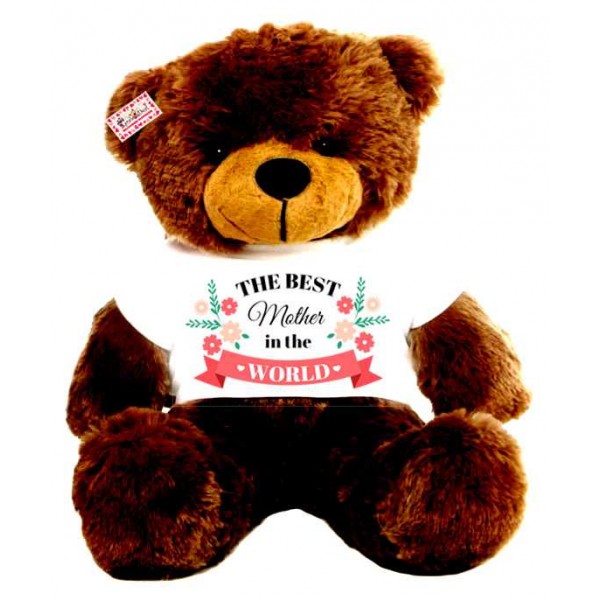 2 feet brown teddy bear wearing The Best Mother in the world T-shirt